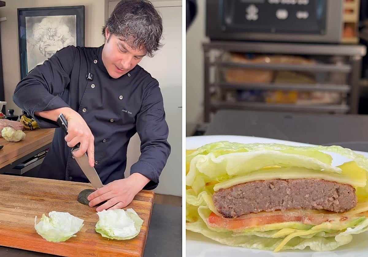 El chef Jordi Cruz comparte su receta de hamburguesa saludable: «Sustituimos el pan por lechuga crujiente»
